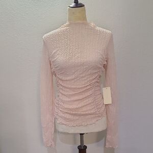 Ruched Light Pink Long Sleeve Textured Top